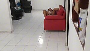 girl masturbates then swallows cum after blowjob