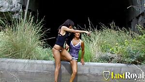the lucky dude has an outdoor anal threesome with two stunning french sluts