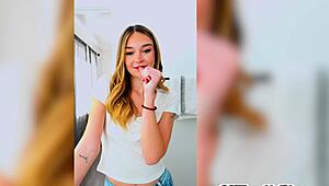 Petite stepdaughter sucks big cock from behind