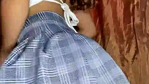Innocent girl masturbates her pussy in miniskirt