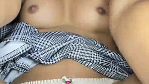 Innocent girl masturbates her pussy in miniskirt