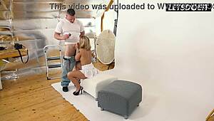 Curvy blonde gags on sloppy cock