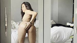 Emma p skinny asian teen 18+ puts cream on her shaved pussy