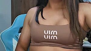 Chubby transsexual shows off natural tits at the gym