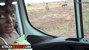 Submissive ebony girlfriend sloppy sucks big cock on vacation