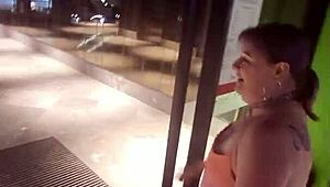 Trashy milf cara pisses on the ground in a public carpark for all to see