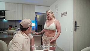A busty blonde cougar makes a proposition to the delivery guy