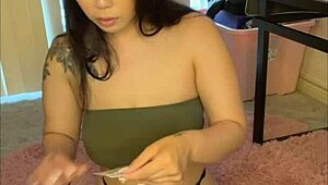 Curvy asian model tries on bikini and lingerie sets