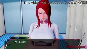 Liz gives sloppy handjob in locker room