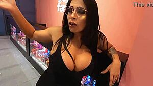 spinning on giant cock at intimi expo event 🔥