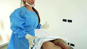 A stepmother in a nurses outfit fucks her stepson
