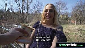 Blonde Hottie Takes Cash To Ditch Boyfriend For Public Creampie