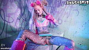 tattooed girl does solo double penetration with toys and atm