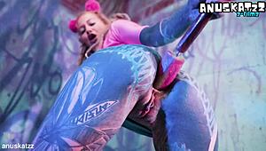 tattooed girl does solo double penetration with toys and atm