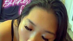 asian babe gets throat fucked with sloppy blowjob and creampie