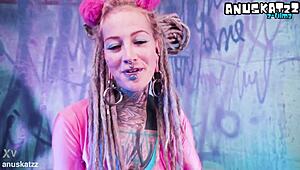 tattooed girl does solo double penetration with toys and atm