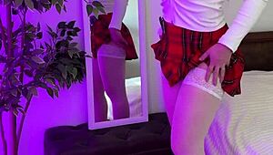 enjoying my pearl panties with stockings and heels
