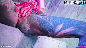 tattooed girl does solo double penetration with toys and atm