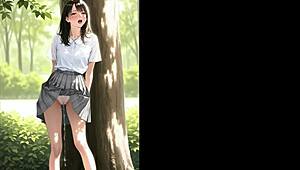 japanese school girl in a park aroused to squirting orgasm