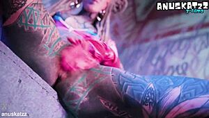 tattooed girl does solo double penetration with toys and atm