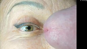 milf gets extreme close up cumshot on eye