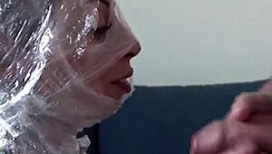 Skinny candie gets mummified on knees