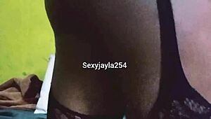 Naughty crossdresser spreads her ass up close