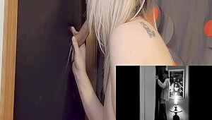 sucking cock at gloryhole with deepthroat and swallowing