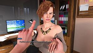 the boss is giving a footjob to her employee