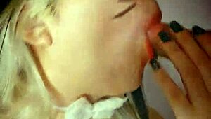 beautiful lunitarabbit in bunny cosplay gives blowjob and cum on face
