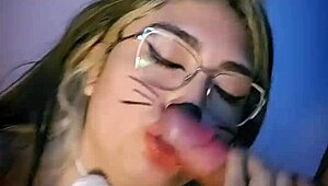 beautiful lunitarabbit in bunny cosplay gives blowjob and cum on face