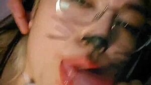 beautiful lunitarabbit in bunny cosplay gives blowjob and cum on face