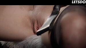 bound blonde in stockings gets fingered while blindfolded