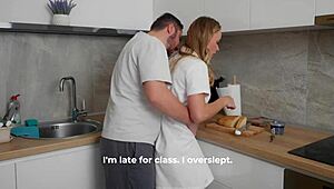 Stepsister running late for class but her dripping pussy still needs my dick and creampie