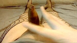 pov femboy in gothic fishnets edges girlcock and balls shemale masturbation