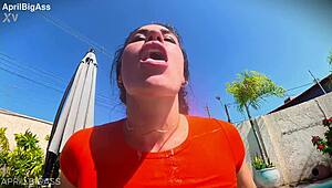 Dripping wet throat fucked beside the pool