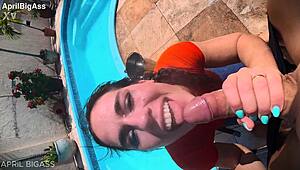 Dripping wet throat fucked beside the pool