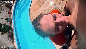 Dripping wet throat fucked beside the pool