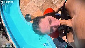 Dripping wet throat fucked beside the pool