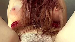 Italian big tits milf smokes and shows pussy close up