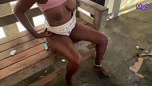 Sexy african slut goes wild and naughty at beach