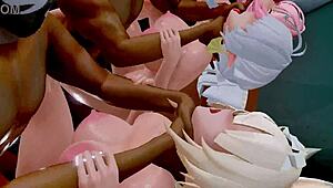 mmd three horny girls bounce on black cocks