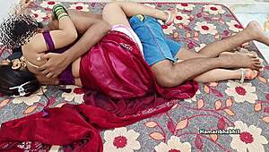 Chubby indian desi milf bhabhi in maroon saree gets ass fucked hard in doggystyle with loud moaning 🔥