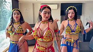 Three arab stepsisters dance and offer their asses