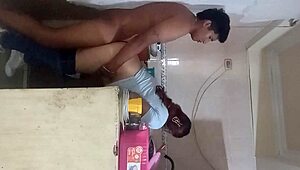 sex in the kitchen almost caught by her husband