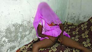 Indian woman wears pink saree for sex