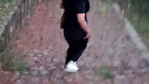 sex outdoors blowjob in a park in the middle of a forest