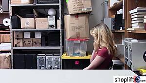 Small tits blonde teen caught by corrupt cop at work