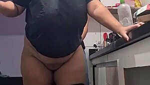 Thick stepmom bends over kitchen counter for taboo big cock action